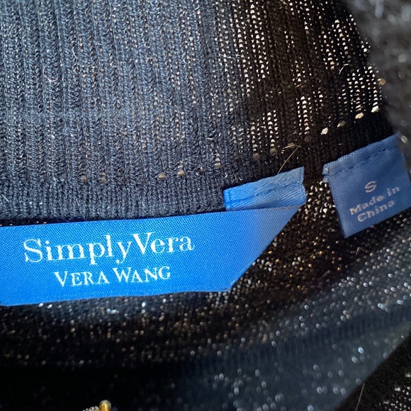 Simply Vera Vera Wang black turtleneck tunic sweater size small gold accent - Picture 2 of 6